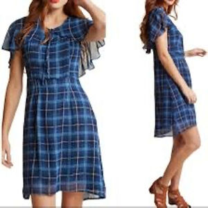 ModCloth Blue Plaid Midi Cape Dress Plus Size 1X Retro Flowy fall